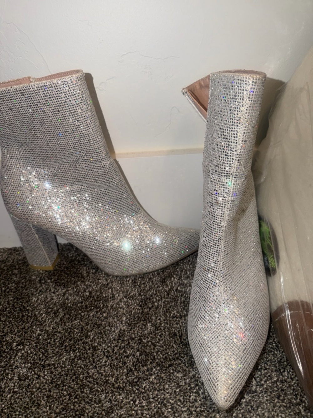 Sparkle Women's Pointed Toe Ankle Boots - Silver